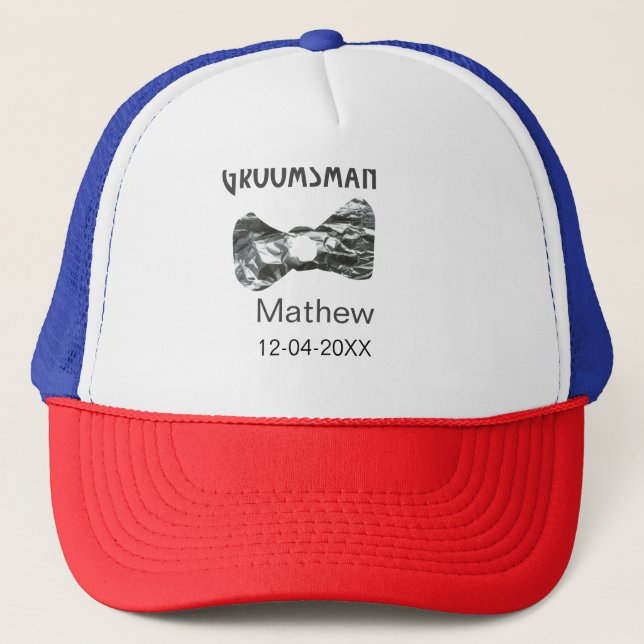 Casquette Groomsman ajouter nom date année col gris arc text (Devant)