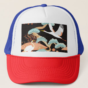 Casquette Grues, hérons : motif japonais d'oiseaux.