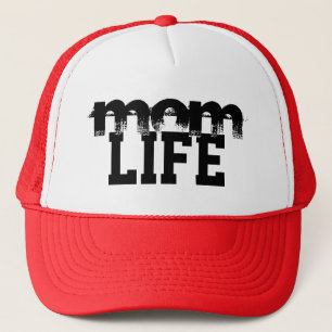Casquette grunge noir et blanc MOM LIFE lettrage  