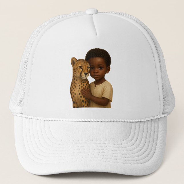 Casquette Guépard et garçon : Lien du sauvage et de l'innoce (Devant)