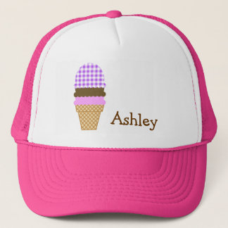 Casquette Guingan Checkered pourpre ; Cornet de crème glacée