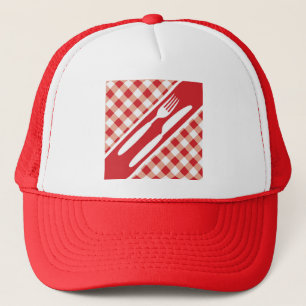 Casquette Guingan et couverts rouges