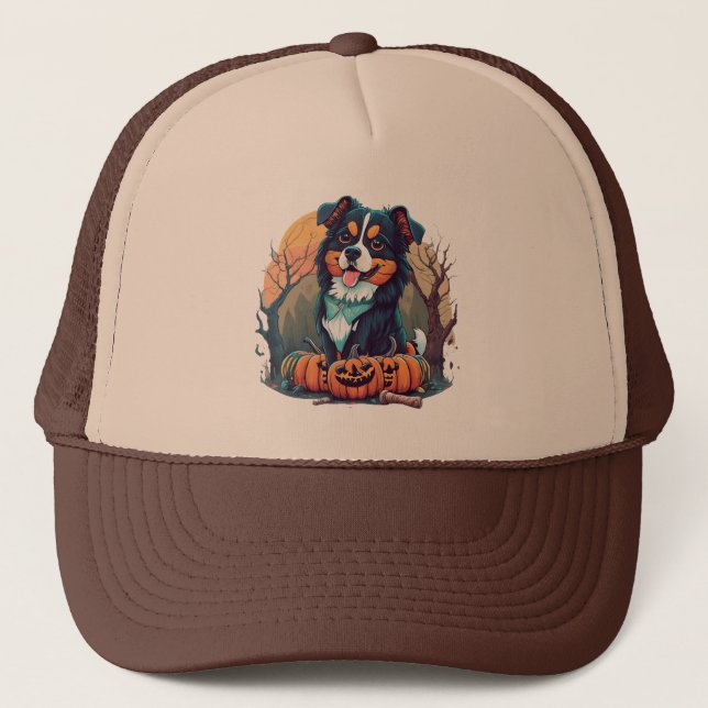 Casquette Halloween Automne Bernese Mountain Dog avec Citrou (Devant)