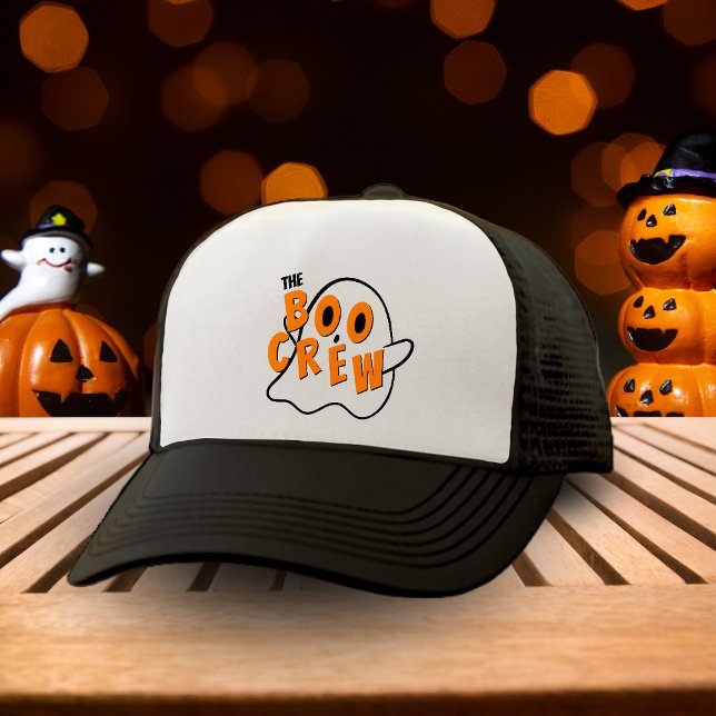 Casquette Halloween blanc et noir de la famille de fantômes  (The Boo Crew Ghost Family Halloween White & Black Trucker Hat)