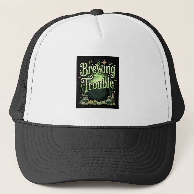 Casquette Halloween Brasser des Ennuis Sorcière Chaudron Pot (Devant)
