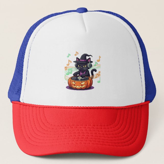 Casquette Halloween chat Dj T-shirt surdimensionné (Devant)