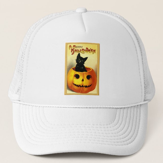 Casquette Halloween Kitty assis à Jack-o'-lantern (Devant)