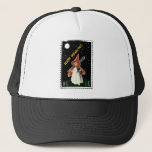 Casquette Halloween - Petite Fille avec Balai et Chat Noir