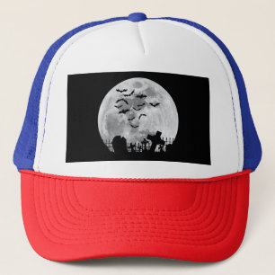 Casquette Halloween Pleine lune Cimetière Bats Éffrayants