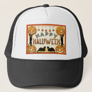 Casquette Halloween vintage, Chats noirs avec Jackolanterns