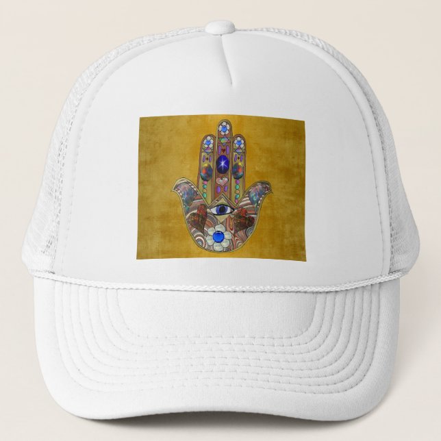Casquette Hamsa Cœurs Fleurs Opale Art sur Or (Devant)