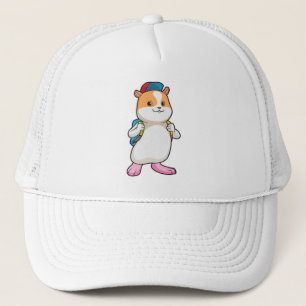 Casquette Hamster en tant qu'étudiant avec sac à dos et Casq
