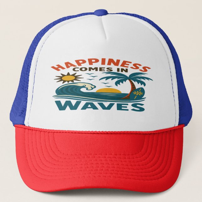 Casquette Happiness Comes in Waves - Inspirational Beach  (Devant)