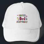 Casquette Happy 3rd Birthday 3 year old b-day wishes<br><div class="desc">Happy 3rd Birthday. Funny and cute Birthday design with lovely teddy bear holding a gift and a funny pencil writing the birthday wishes. A perfect match for clothing,  shirts and accessories.</div>
