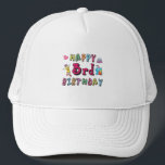 Casquette Happy 3rd Birthday 3 year old b-day wishes<br><div class="desc">Happy 3rd Birthday. Funny and cute Birthday design with lovely teddy bear holding a gift and a funny pencil writing the birthday wishes. A perfect match for clothing,  shirts and accessories.</div>