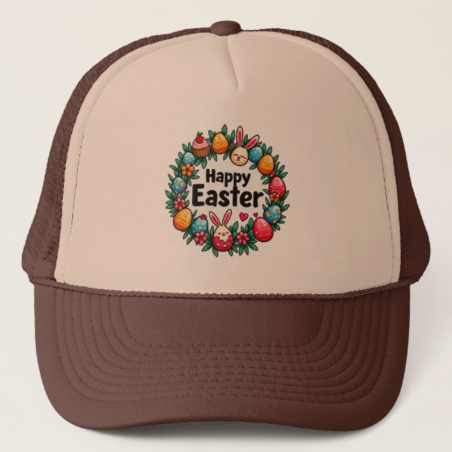 Casquette Happy Easter – Bunny & Eggs Illustration boné (Devant)