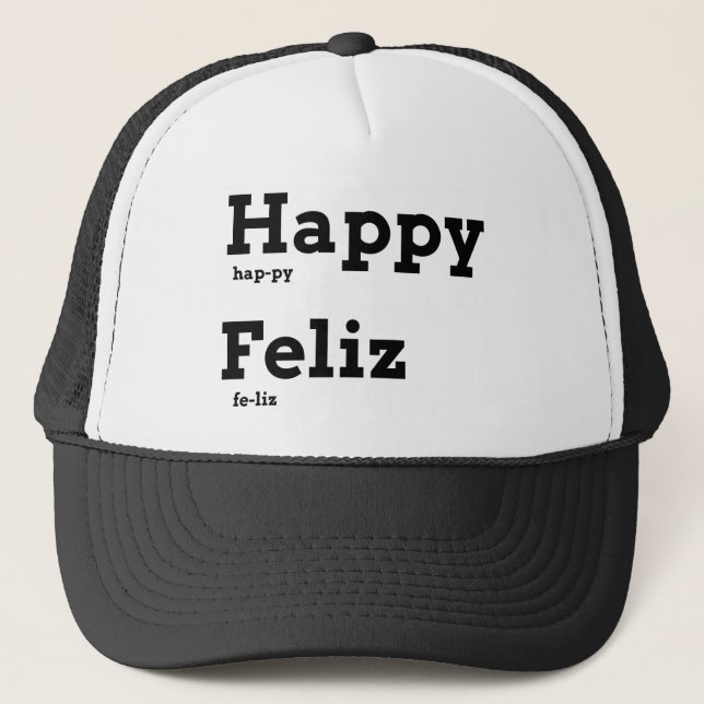 Casquette Happy Feliz Education Fashion Language Flashcard (Devant)