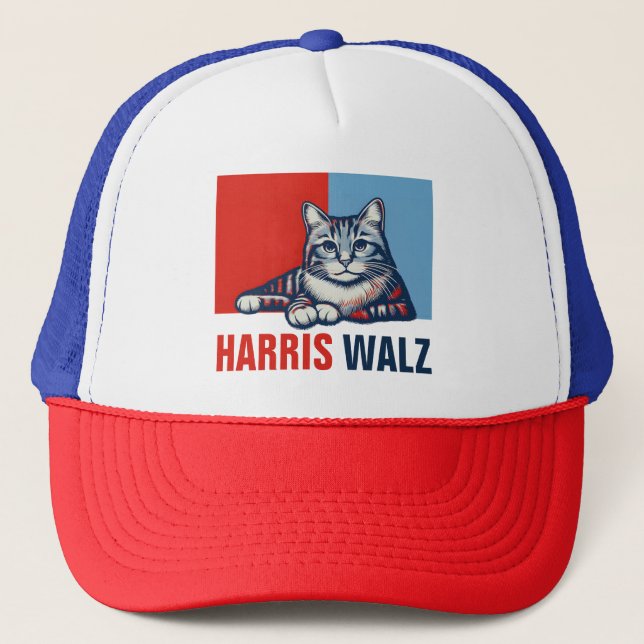 Casquette Harris Walz 2024 Manifestement Red Blue Cat (Devant)
