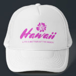 Casquette hawaïen - La vie est meilleure à la plag<br><div class="desc">Casquette florale hawaïenne - La vie est meilleure à la plage. Design de typographie rose néon avec fleur Hibiscus. Casquette personnalisé pour les voyages,  la navigation de plaisance,  la plage,  les sports,  la randonnée,  lune de miel et plus.</div>
