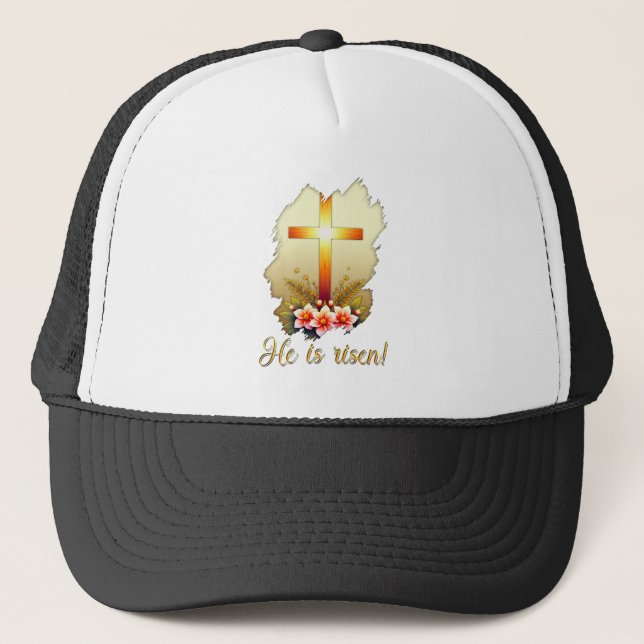 Casquette He Is Risen – Christian Easter Cross Art - boné (Devant)