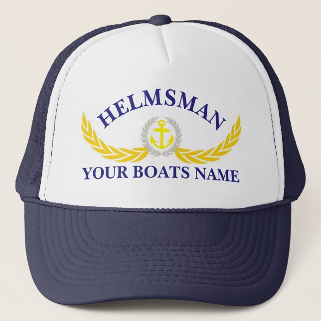 Casquette Helmsmans à motif d'ancrage de nom de bateau perso (Devant)