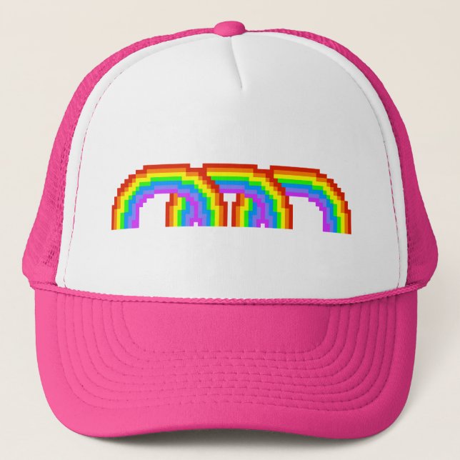 Casquette heureux de rétro de pixel arc-en-ciel (Devant)