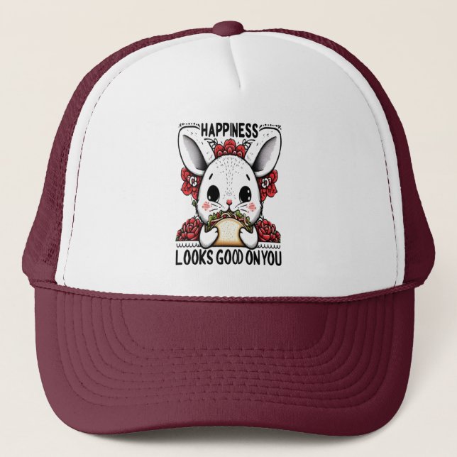 Casquette Heureux Rabbit bonheur a l'air bon sur vous (Devant)