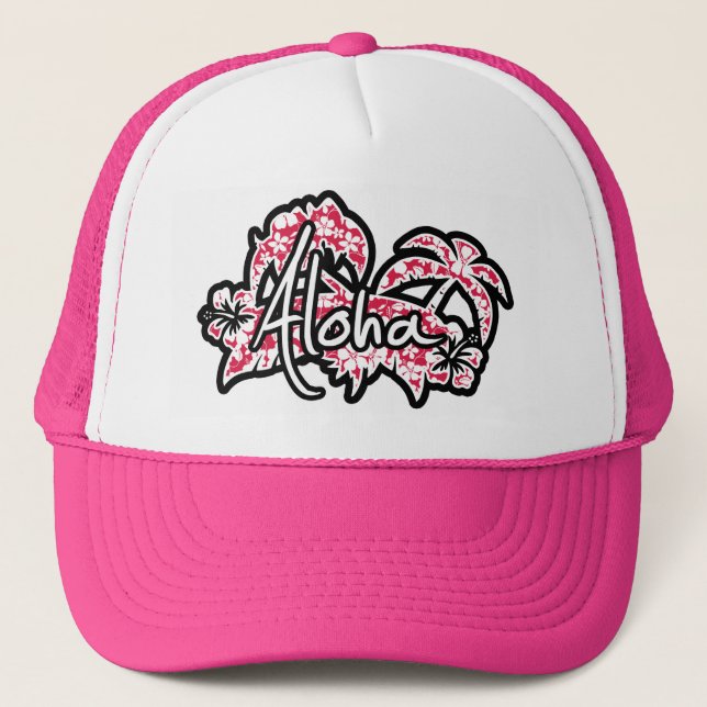 Casquette Hibiscus de Fuschie tropicale ; Aloha (Devant)