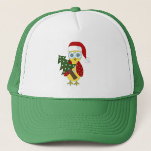 Casquette Hibou dans un chapeau rouge avec arbre de Noël