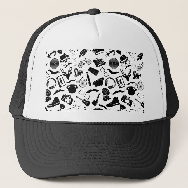 Casquette Hippie noir de motif (Devant)