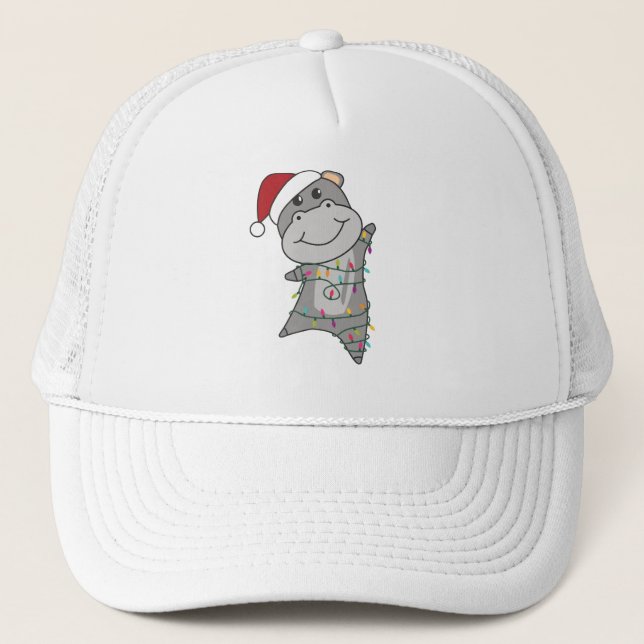 Casquette Hippo Joyeux Noël Animaux d'hiver Hippopotames (Devant)