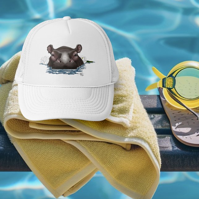 Casquette Hippopotame Lotus Blanc Bleu (Créateur téléchargé)