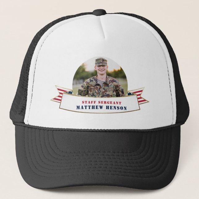 Casquette Honneur Service Militaire Photo Trucker Chapeau (Devant)