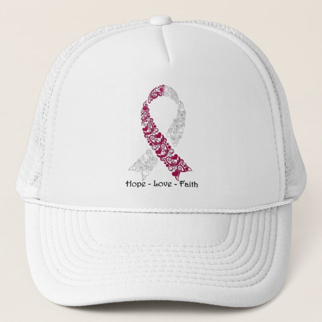 Casquette Hope Burgundy et White Awareness Ribbon (Devant)