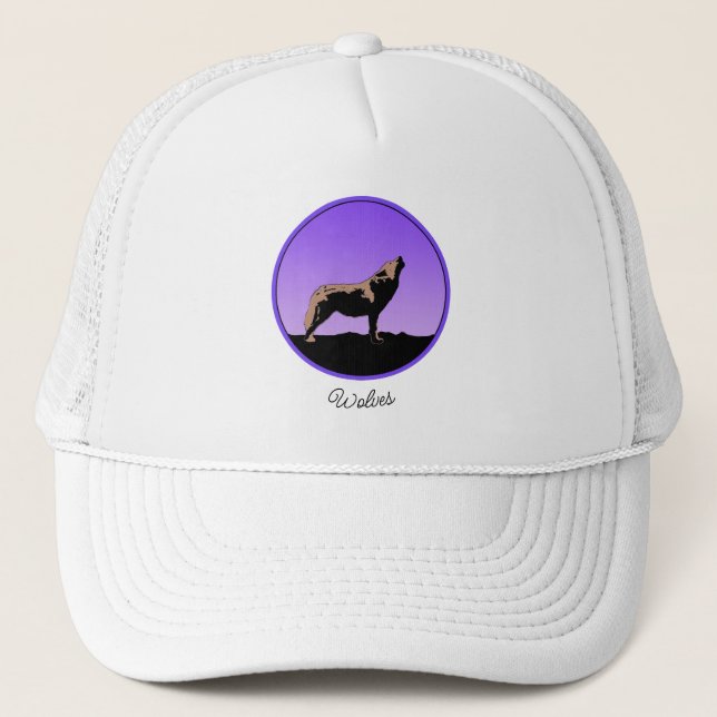 Casquette Howling Wolf at Sunset - Art faunique original (Devant)