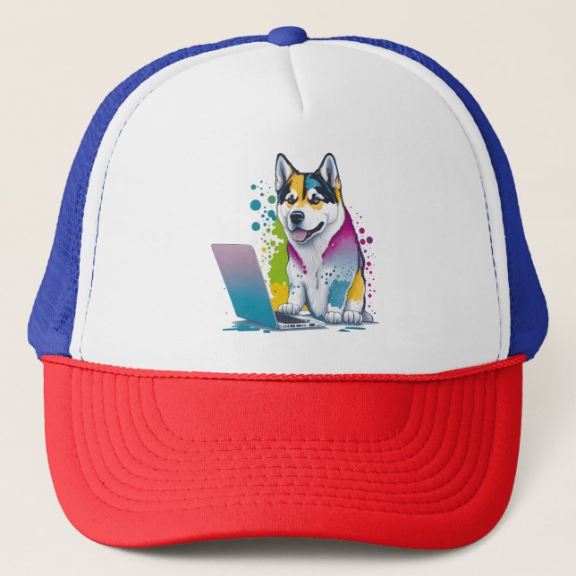 Casquette Husky Chig Computer Rainbow Watercolor Tech Savvy (Devant)