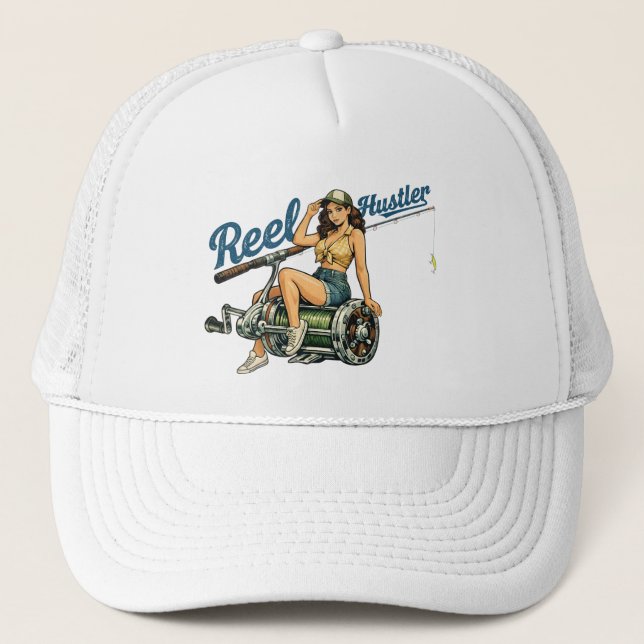 Casquette Hustler de Pêche Rétro Pin-Up | Poisson Drôle (Devant)