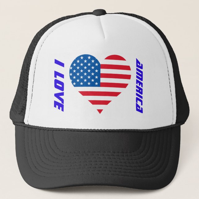 Casquette I Love America Usa Drapeau Trucker Chapeau (Devant)