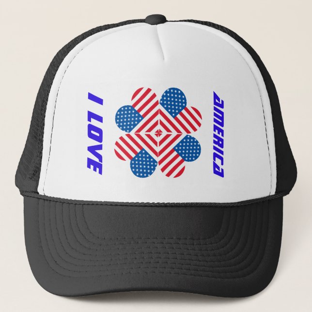 Casquette I Love America Usa Drapeau Trucker Chapeau (Devant)