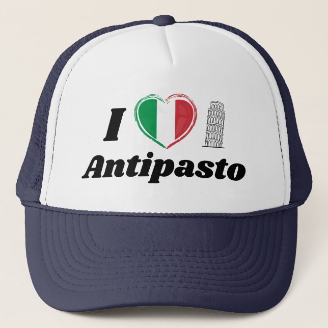 Casquette I Love Antipasto Italien Coeur Drapeau Trucker Cha (Devant)