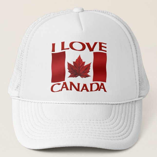 Casquette I Love Canada Flag Trucker Hat Canada Souvenir Cas (Devant)