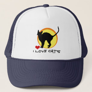 Casquette I Love Cats & Black Cat, coeur rouge /silhouette