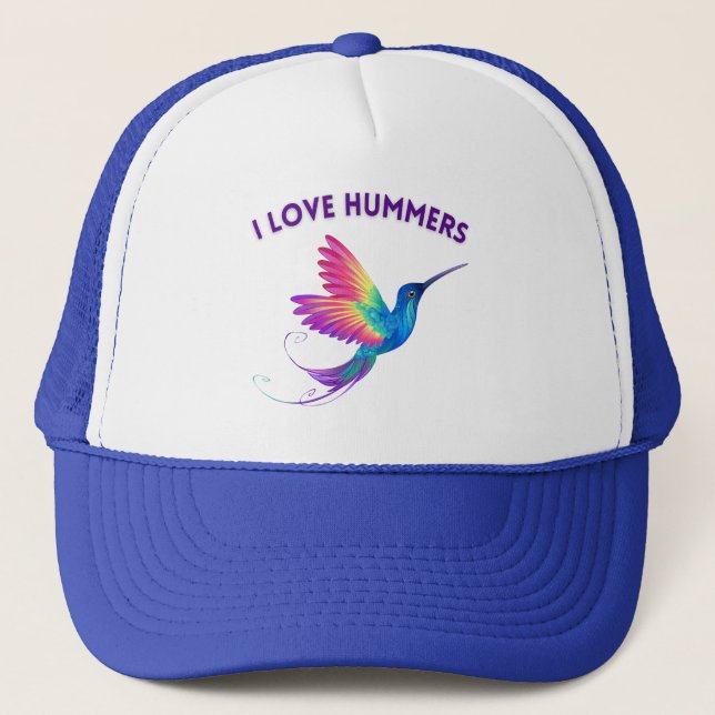 Casquette I Love Hummers Exotic Rainbow Hummingbird Flying (Devant)