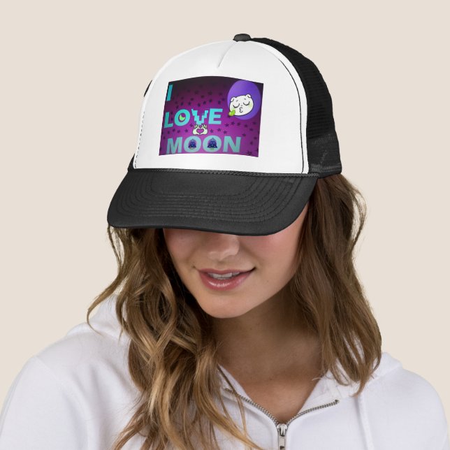 Casquette "I Love Moon" - Un design d'art céleste fantasque (En situation)