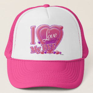 Casquette I Love My BFF rose/violet - coeurs