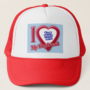 Casquette I Love My Boyfriend Photo Red Heart Light Blue