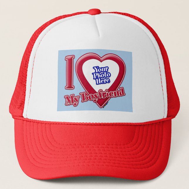 Casquette I Love My Boyfriend Photo Red Heart Light Blue (Devant)