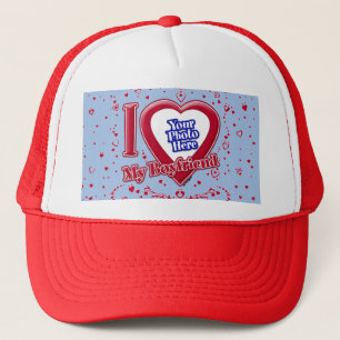 Casquette I Love My Boyfriend Photo Red Hearts Baby Blue