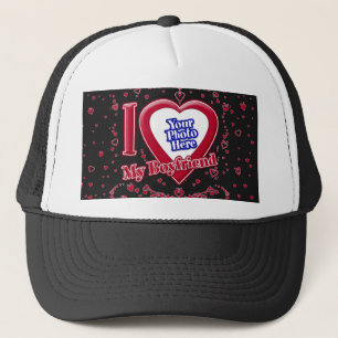 Casquette I Love My Boyfriend Photo Red Hearts Black