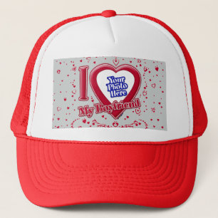 Casquette I Love My Boyfriend Photo Red Hearts Grey